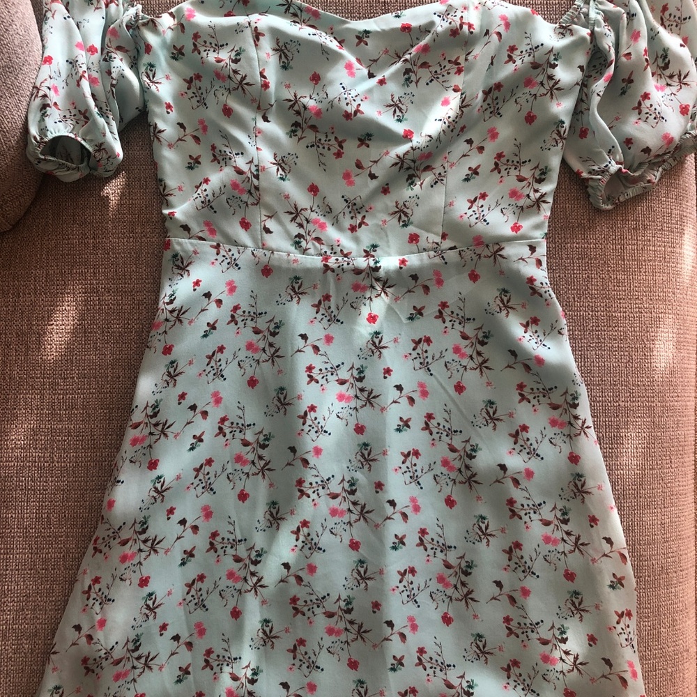 LPA Dress 141 XS $318 Mint Floral Off the shoulder - Picture 7 of 8